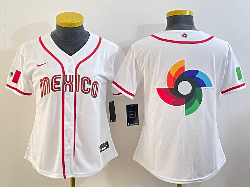 Women's Mexico Baseball 2023 White Big Logo World Baseball Classic Stitched Jersey(Run Small) Women's Mexico Baseball 2023 White Big Logo World Baseball Classic Stitched Jersey(Run Small)